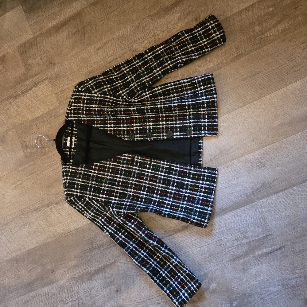 Moda Petite by Paris Star Tweed Bouclé Blazer Black White Wool Blend Sz 10P